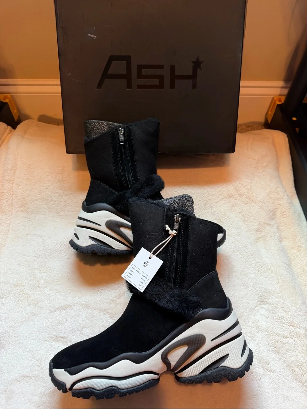 ASH Women’s Black Shearlings High Top Sneaker Booties